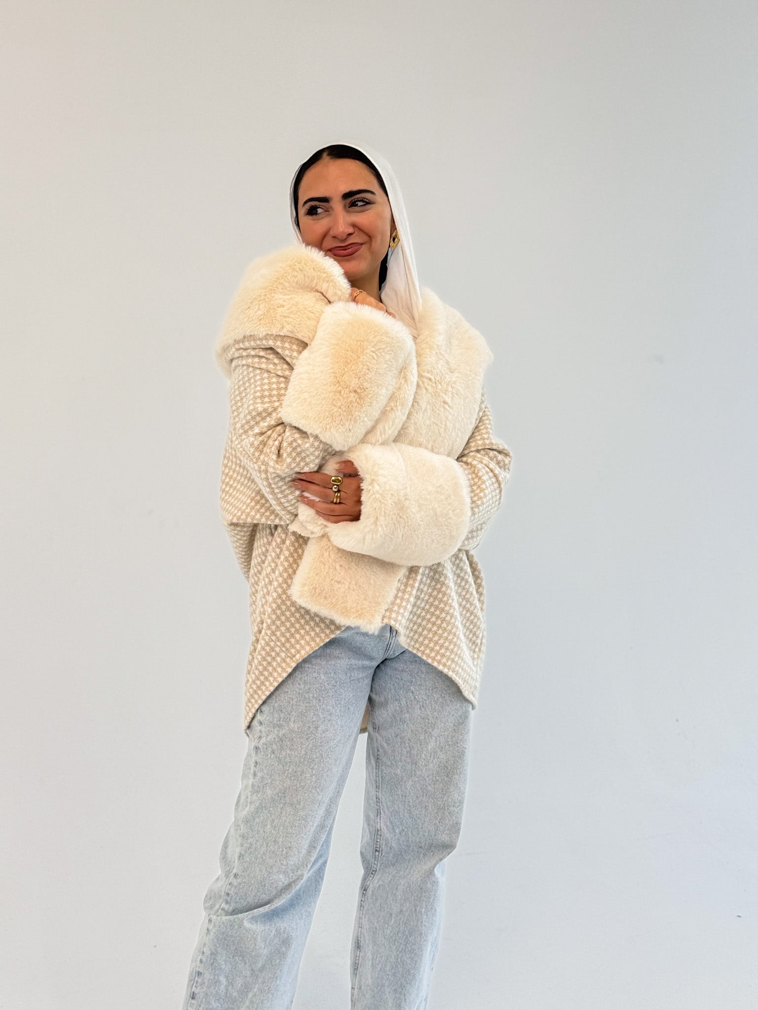 Mohair Jacket with Fur Colar and Cuffs