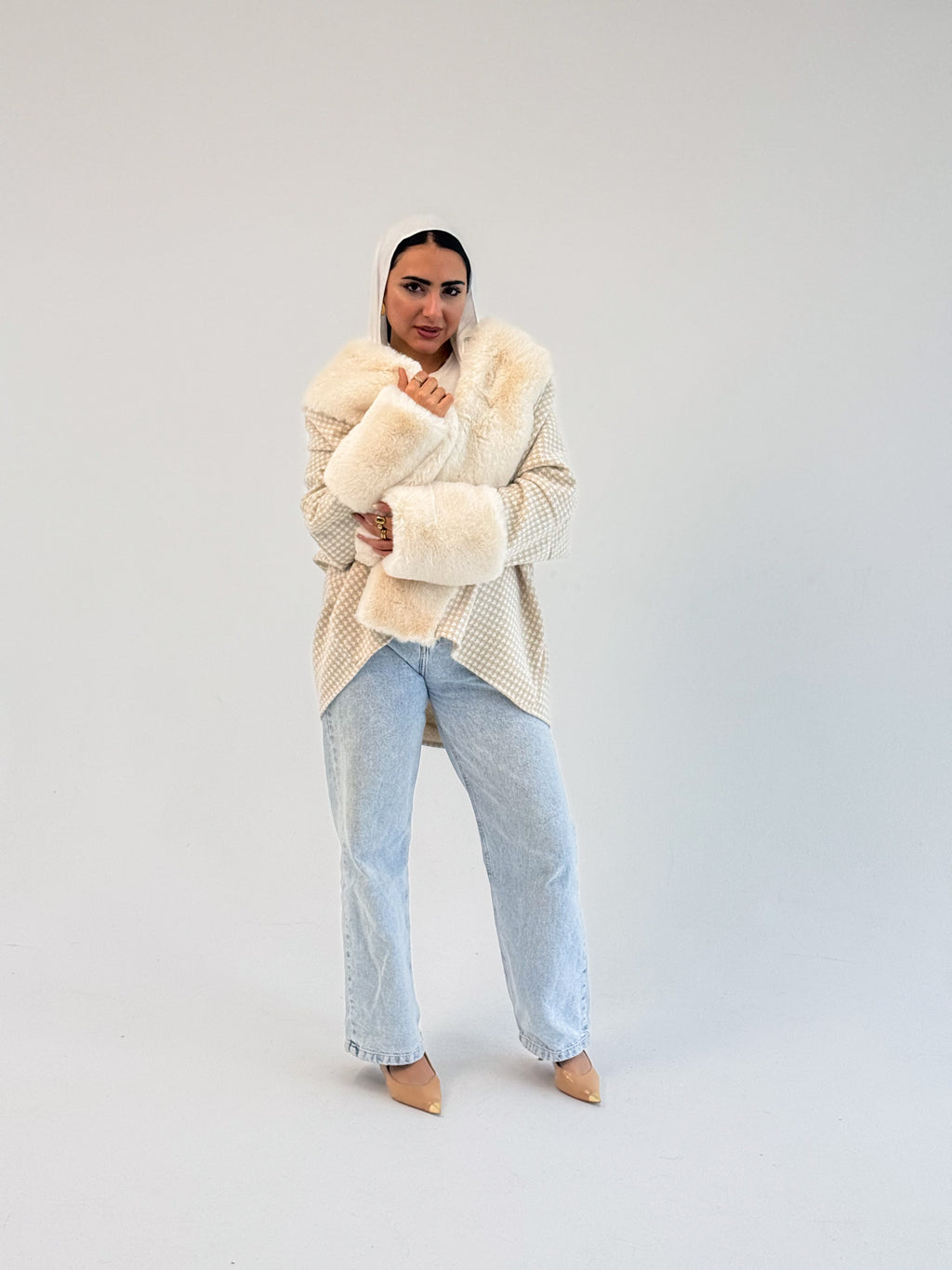 Mohair Jacket with Fur Colar and Cuffs