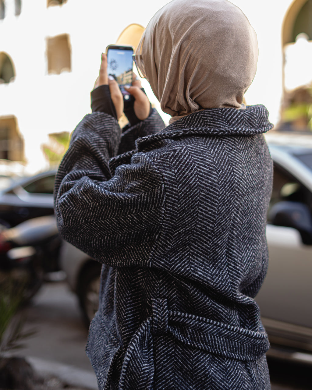 Wool jacket with revere collar